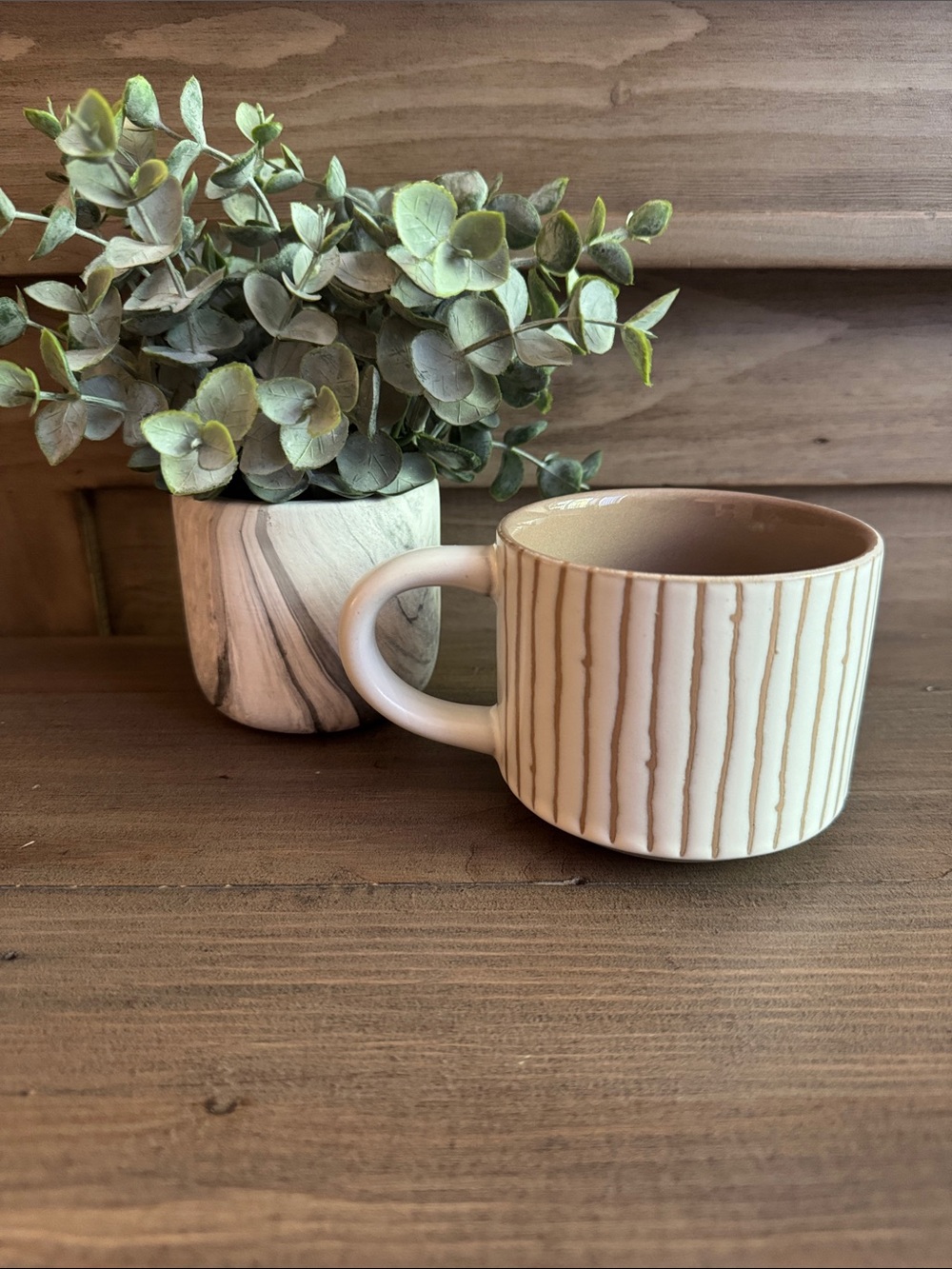 Hearth & Hand Beige Striped Stoneware Coffee Mug